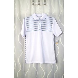 NWT HAGGAR COOL18 White Moisture Wicking Stripe Collar Golf Polo | Size S
